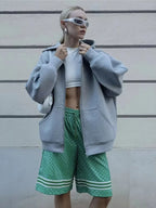 HH Autumn Women Casual Hooded Jacket Loose Oversize Zipper Hoodie Sweatshirts Solid Coat Office Lady Chic Outwear Tops - Matrix Studios