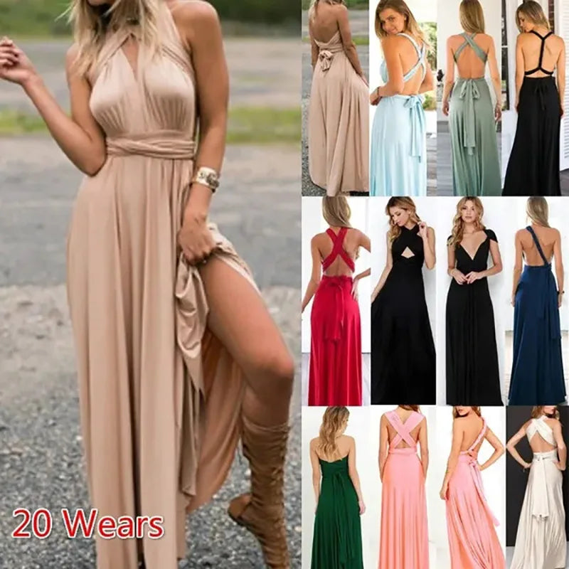 Fashion Multi-worn V-neck Vestidos De Fiesta Women Long Dress Sexy Strapped Lady Summer Maxi Dress - Matrix-studios.com