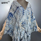 WINYI Original V Neck Print Denim Sexy Short Dress with Holes New Fashion Africa Womens Party Holiday Casual Maxi Beach Dress - Matrix Studios
