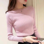 Casual Long Sleeve Knitted Sweater Autumn O-neck Office Pullover Winter Women Clothes Korean Style Slim White Knitwear Pull 7571 - Matrix Studios