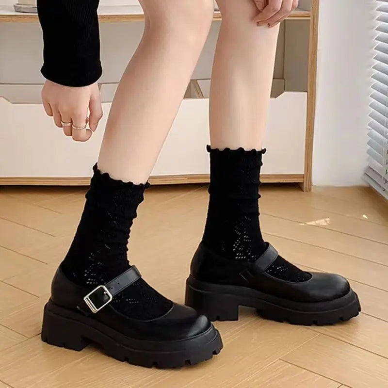 Autumn Women's Socks with Lace Trim Hollow-Out Mesh Breathable Slouch Solid Color Trendy and Versatile for Instagram Style Socks - Matrix Studios