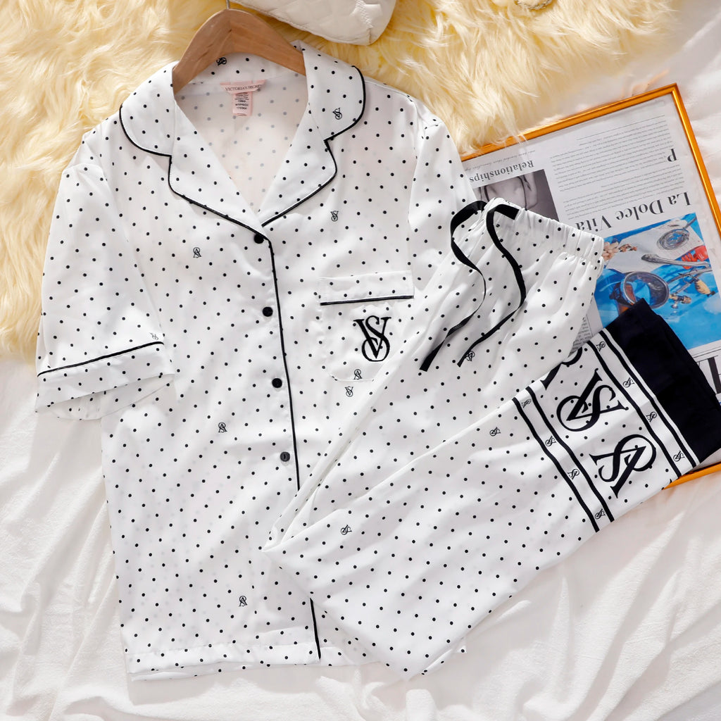 Victoria's Secret Soft Breathable Button Down Pyjama Suit Womens Silk Satin Pajamas Set Short Sleeve Shorts Sleepwear Loungewear - Matrix-studios.com