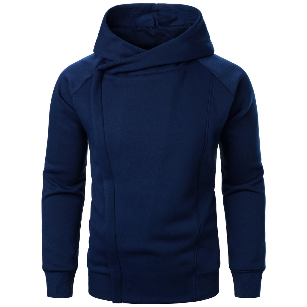 Autumn winter men's solid color hooded top Long sleeve side zipper design hoodie - Matrix Studios