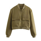 Willshela Women Fashion Solid Bomber Jackets Coat With Pockets V-Neck Single Breasted Long Sleeves Female Chic Lady Outfits - Matrix-studios.com