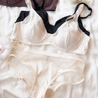 Women Ice Silk Comfort Underwear Sexy Small Breast Push Up Bra Set Detachable Padding Thin Cup Brassiere Intimates Panties Set - Matrix-studios.com