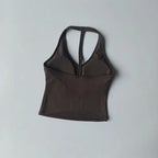 Women's Sexy V-Neck Fitness Bra Nude Sports Bra Hanging Neck Yoga Suit Vest Comfortable Breathable Gym Top for Active Wear - Matrix Studios
