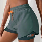 Women's High Rise Yoga Shorts With Elastic Proximity Control Running Shorts, Fake Two Pieces Pants - Matrix Studios