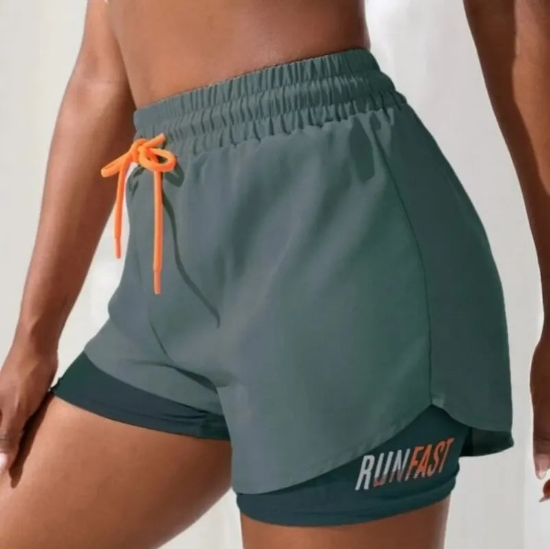 Women's High Rise Yoga Shorts With Elastic Proximity Control Running Shorts, Fake Two Pieces Pants - Matrix Studios