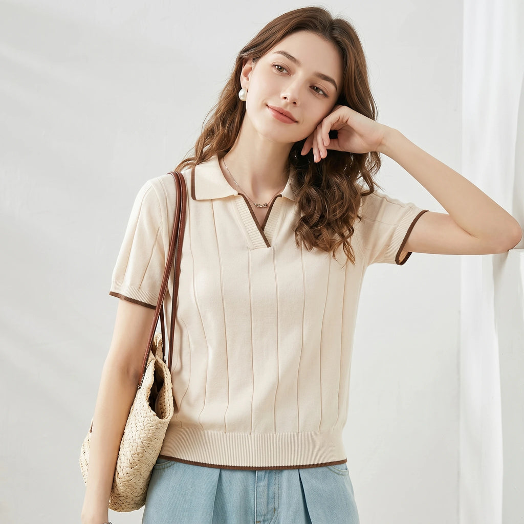 WinvyNee Summer Short Sleeve Women's Solid Polo Collar T-Shirt Casual Cotton Tops Women Clothing Y2k Elegant Knitted A1092079 - Matrix-studios.com