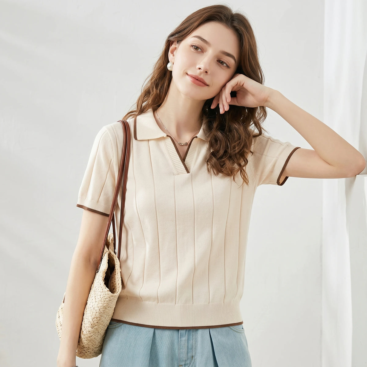 WinvyNee Summer Short Sleeve Women's Solid Polo Collar T-Shirt Casual Cotton Tops Women Clothing Y2k Elegant Knitted A1092079 - Matrix-studios.com