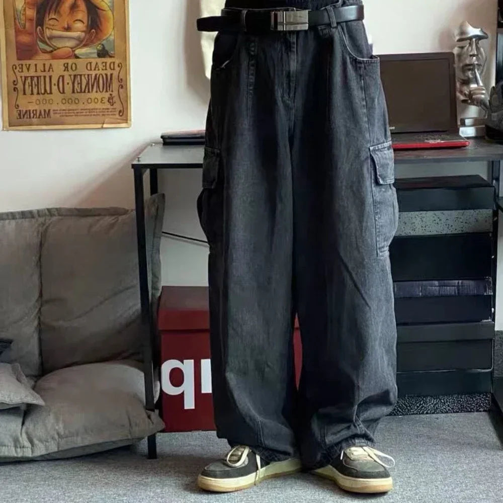 Baggy Jeans Men's Oversize Cargo Korean Black Wide Pants Streetwear Hip Hop Harajuku Male Fashion Straight Denim Pants - Matrix Studios