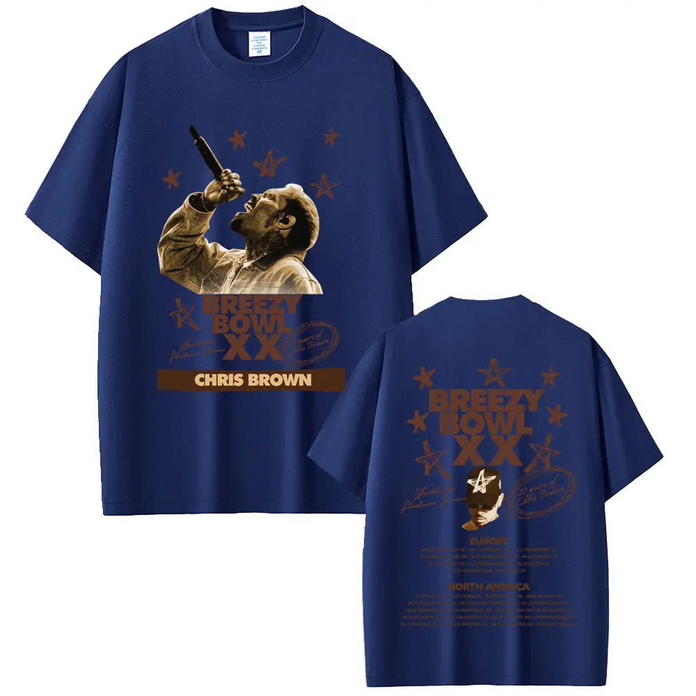 Rapper Chris Brown Breezy Bowl XX Tour 2025 T-shirt Men Women Hip Hop Fashion Pop Music  T Shirts Casual Cotton Vintage T-shirts