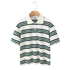 Summer Ladies Polo Shirts Woman Shorts Short Sleeve Brown Striped Vintage Clothes Polo Shirts Mujer Streetwear Crop Tops Casual - Matrix-studios.com