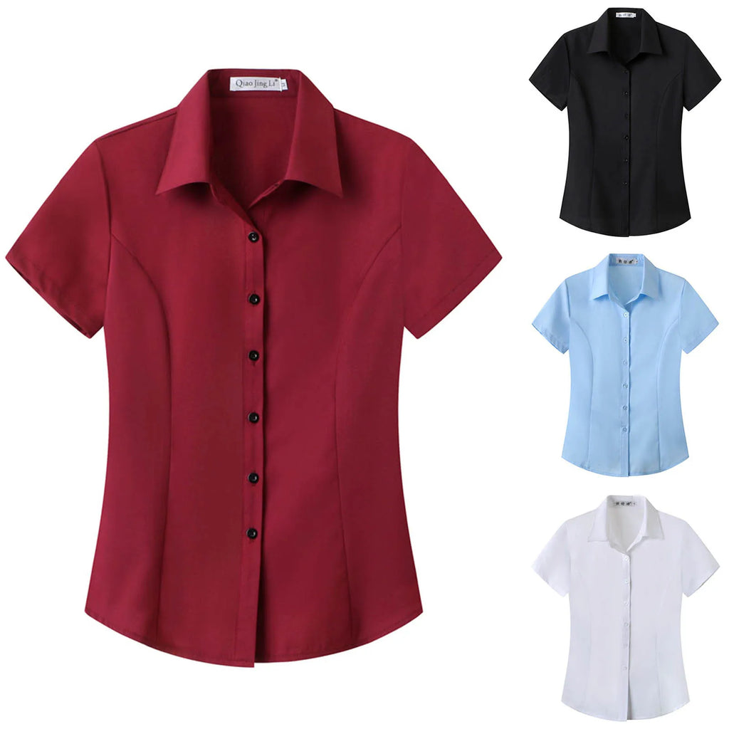 Women's Short-sleeved Slim-fitting White Large Size Business Wear Short-sleeved Women Shirt Women Tops Blouse Women - Matrix-studios.com
