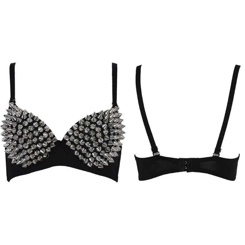 Silver Rivets Punk Rave Bralette Lingerie Gothic Bra Top Sexy Push Up Brassiere Nightclub Party Bar Fashion Hot Bras for Women - Matrix Studios