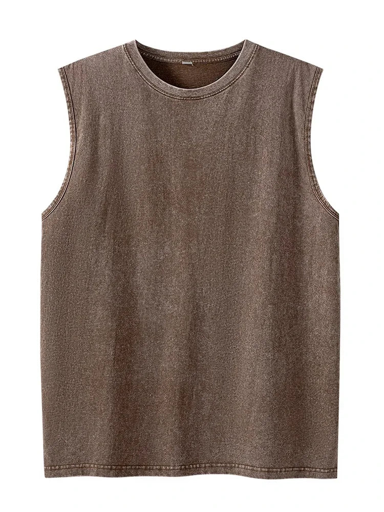 Men's Washed Sleeveless Tank Top 230G Heavyweight 100% Cotton Vintage Oversized Casual Summer Streetwear Shirt Vest - Matrix Studios