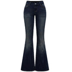 Jeans Flare Pants Women Vintage Boot Cut Embroidery Pockets Rhinestone Washed Female Distressed Denims Trousers Streetwear - Matrix-studios.com