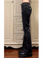 Women's Low Rise Flared Jeans Black Bootcut Jeans American Retro Denim Pants Y2k Japanese 2000s Harajuku Bell Bottom Skinny Jean - Matrix-studios.com