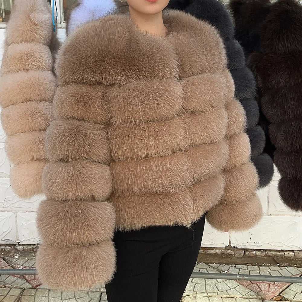 QUEENTINA 50cm Real Fox Fur Coat Women'S New Fashion Winter Furry 2025 Leather And Skin White Clothing Natural New & Jackets - Matrix Studios