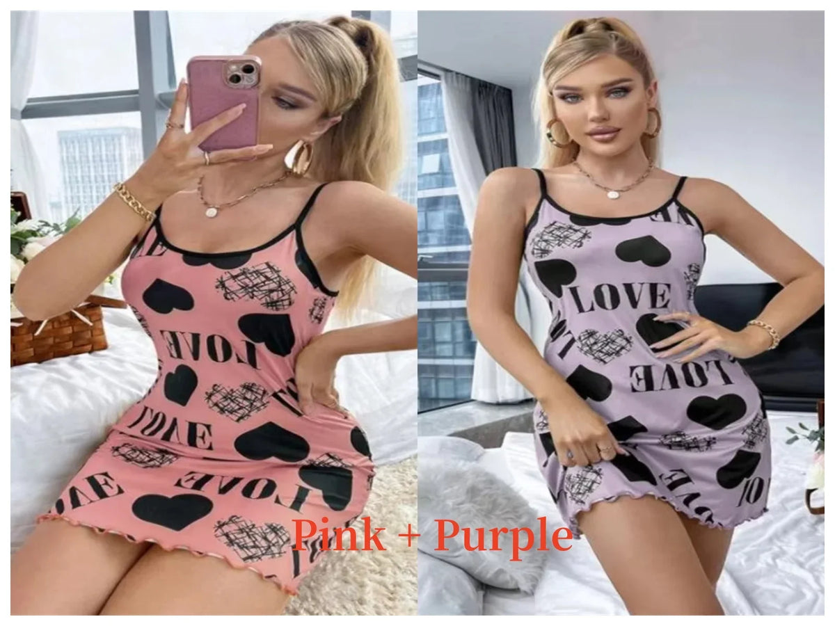 Summer New Women's Nightgown Beauty Back Thin Section Of Home Wear Sexy Halter Short Skirt Love Cartoon Cute Printing Pajamas - Matrix-studios.com