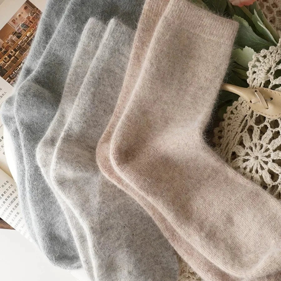 Wool Socks for Women Autumn Winter Medium Tube Socks Thickened with Wool Warm Rabbit Hair Socks Winter Black Cashmere Stockings - Matrix Studios