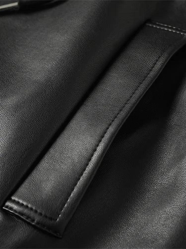 Mauroicardi Autumn Winter Loose Thickened Warm Black Pu Leather Jacket Women with Faux Fur Inside and Collar Furry Parka 2025 - Matrix Studios