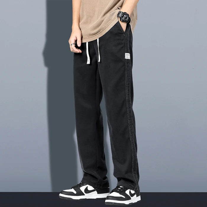 Summer Soft Lyocell Fabric Men's Jeans Thin Loose Straight Pants Drawstring Elastic Waist Korea Casual Trousers Plus Size M-5XL - Matrix Studios