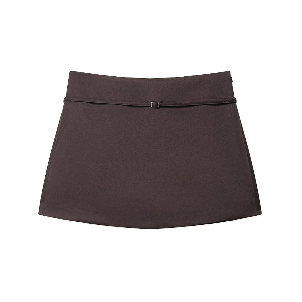 Women's Solid Color Skort with Belt Side Zipper Casual Shorts Skirts Fashionable And Stylish Women's Clothing - Matrix Studios