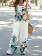 Simple Sleeveless Printed Vest Long Pants Set Women Summer Fashion Round Neck Casual T-Shirt Top Loose Pants Suit Clothes - Matrix-studios.com