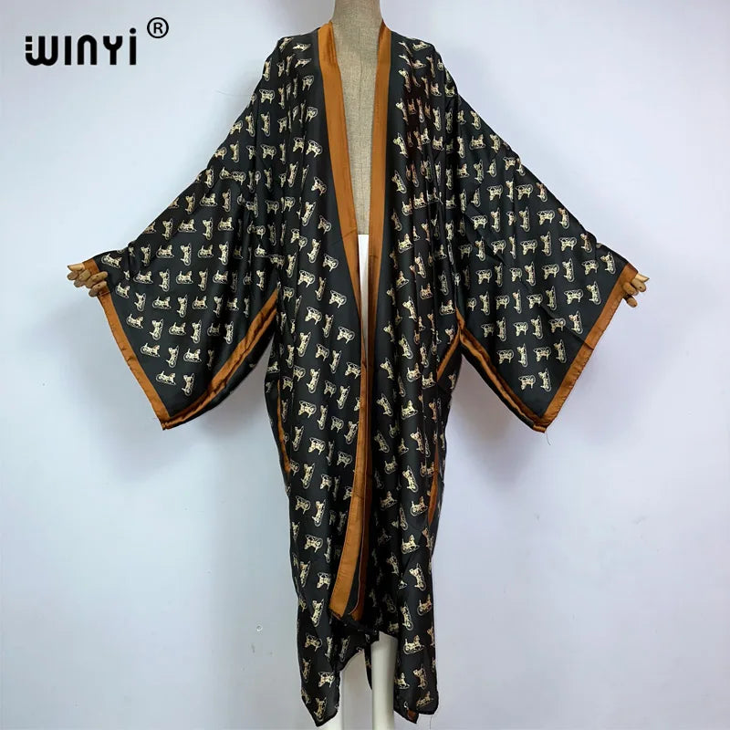 WINYI 2026 Summer Women Cardigan stitch Cocktail sexy Boho Maxi African Holiday Batwing Sleeve Silk feeling Robe kimono kaftan - Matrix Studios