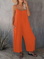 2026 High-Quality Strap Summer New Thick Pure Color Pocket Casual Women's Overall Pants - Matrix Studios