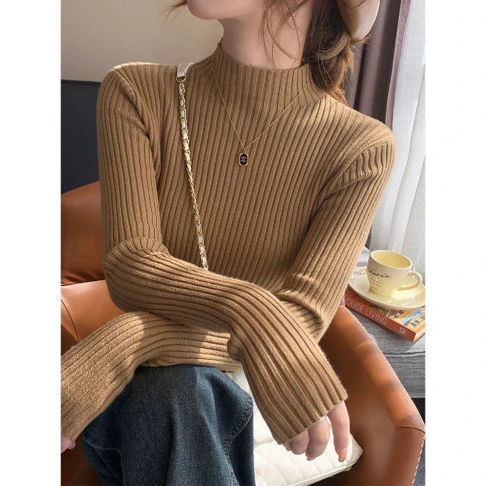 Solid Color Slim Tops Chic Autumn Winter 2026 Pullovers Women Long Sleeve Casual Turtleneck Warm Basic Sweater Knit Jumpers - Matrix-studios.com