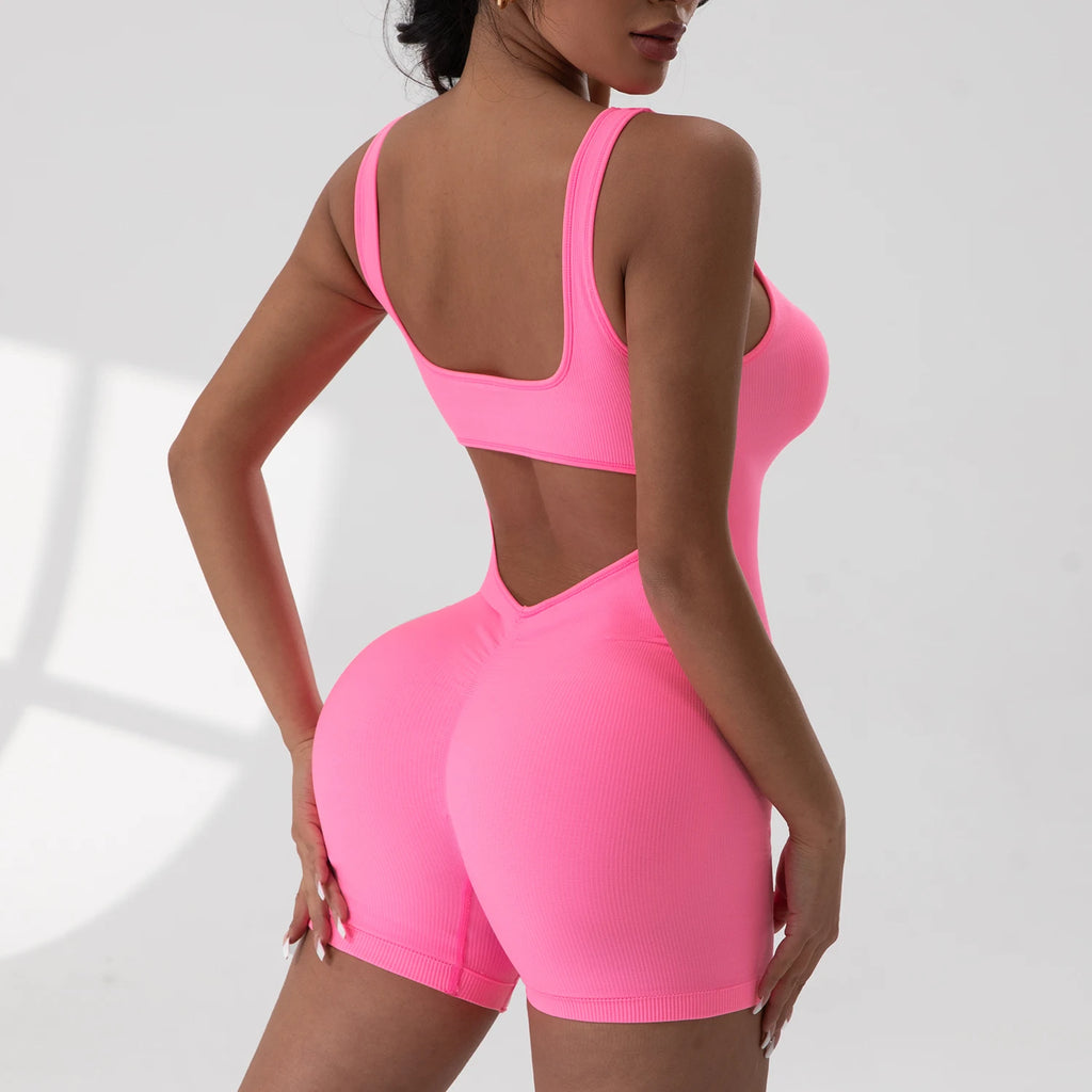 Women Short Sports Jumpsuit Sleeveless Sexy Backless Yoga Clothes Workout Cycling One-piece Suit Outdoor Recreation Bodysuits - Matrix Studios