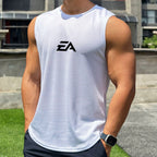 Summer New Trend Men's Pullover Round Neck Mesh Bottom Shirt Sports Fitness Swimming Running Shirt Sleeveless Vest Quick  Dry - Matrix Studios