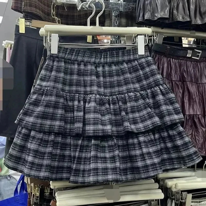 Japanese Y2k Cute Ruffled Plaid Skirt Punk Rock Subculture Cake Skirts Japanese Preppy Style Casual New 2026 Women Skirts - Matrix-studios.com