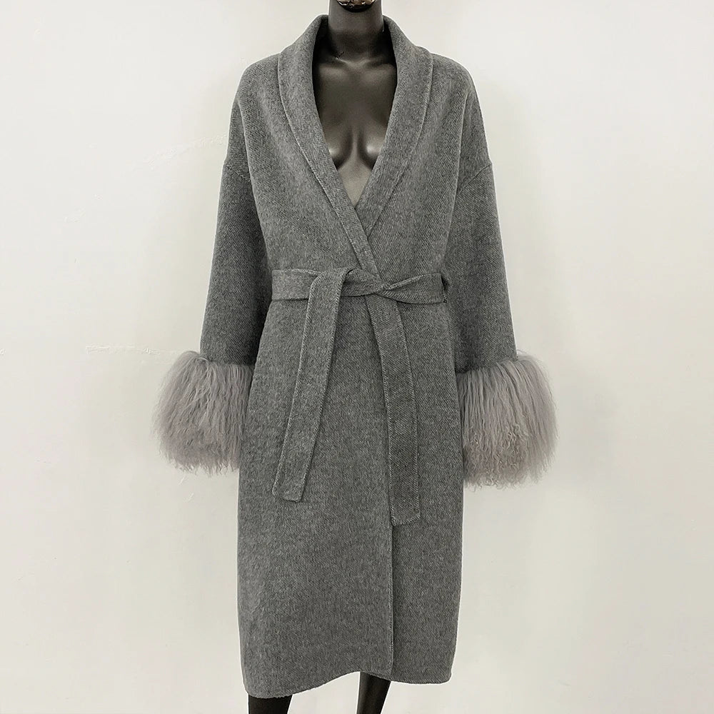 High End Double-sided Wool Strapping Real Wool Fur Coat Women's Removable Cuffs Fox Fur Temperament Cashmere Short Jacket - Matrix Studios
