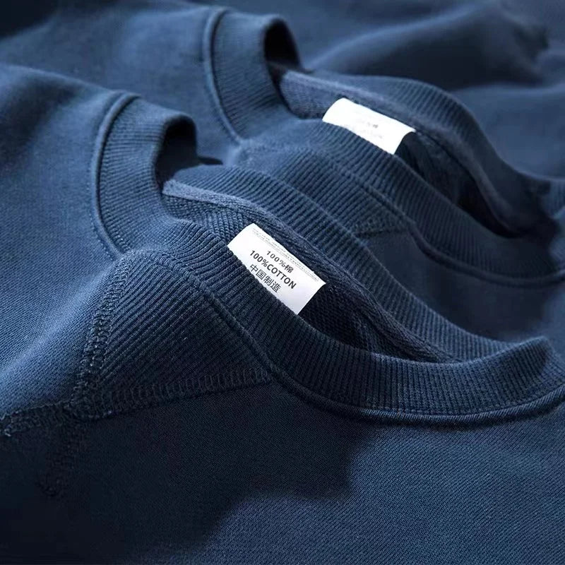 380g Tight Match Heavy Inverted Triangle Loose Versatile Solid Cotton Vintage Autum Winter Long Sleeve Round Neck Sweater - Matrix Studios
