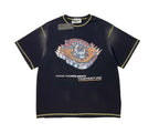 American High Street Washable Distressed Black SATOSHI Tshirts Stitch Patchwork Short Sleeves Men Women Casual Round Neck Tops - Matrix-studios.com