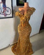 Aso Ebi Gold Prom Dresses 2025 Luxury Bead Rhinestones 3D Flowers African Wedding Party Gala Birthday Evening Gown Customized - Matrix Studios