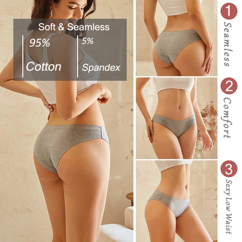 4PCS/SET Seamless Cotton Panties Women Sexy Low Waist Briefs Solid Color Breathable Female Underwear Soft  Comfortable Intimates - Matrix Studios