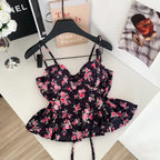 Sexy Slim  Corset ruffle print Chic Korean Camis Tank Top Basic Fashion Off Shoulder Summer Women Clothing - Matrix-studios.com
