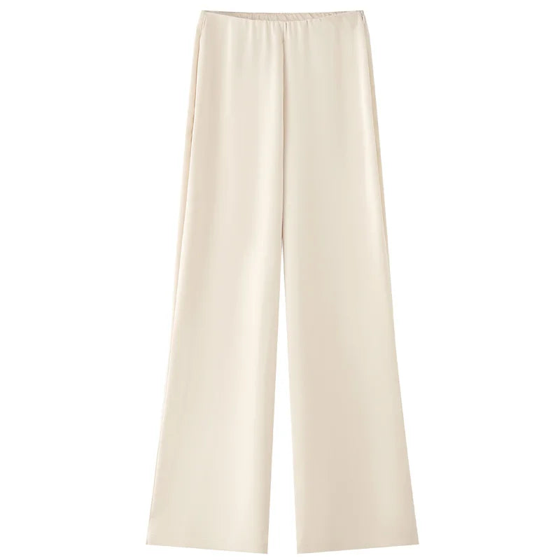 HXAO Satin Pant Sets Women's Two Pieces Set Strapless Off Shoulder Tube Vest 2 Piece Sets Woman Outfit High Waist Trousers Sets - Matrix-studios.com