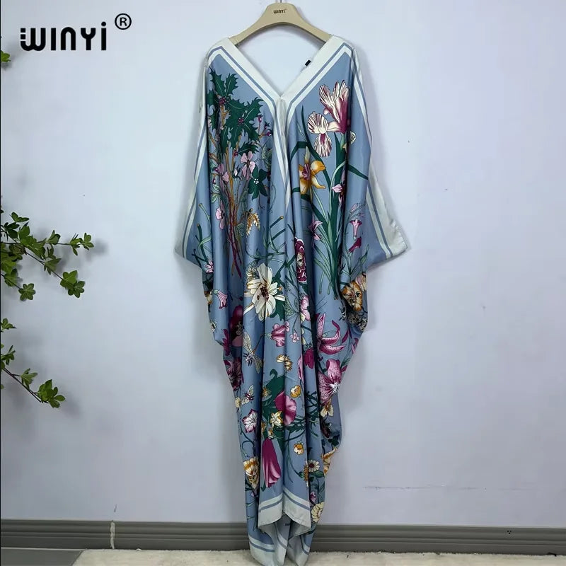 WINYI Print Summer Maxi Dress Muslim Abaya Lady Beach Cover Up Muslim Woman Dresses Beachwear Fashion Kaftan Abaya Dubai Luxury - Matrix Studios