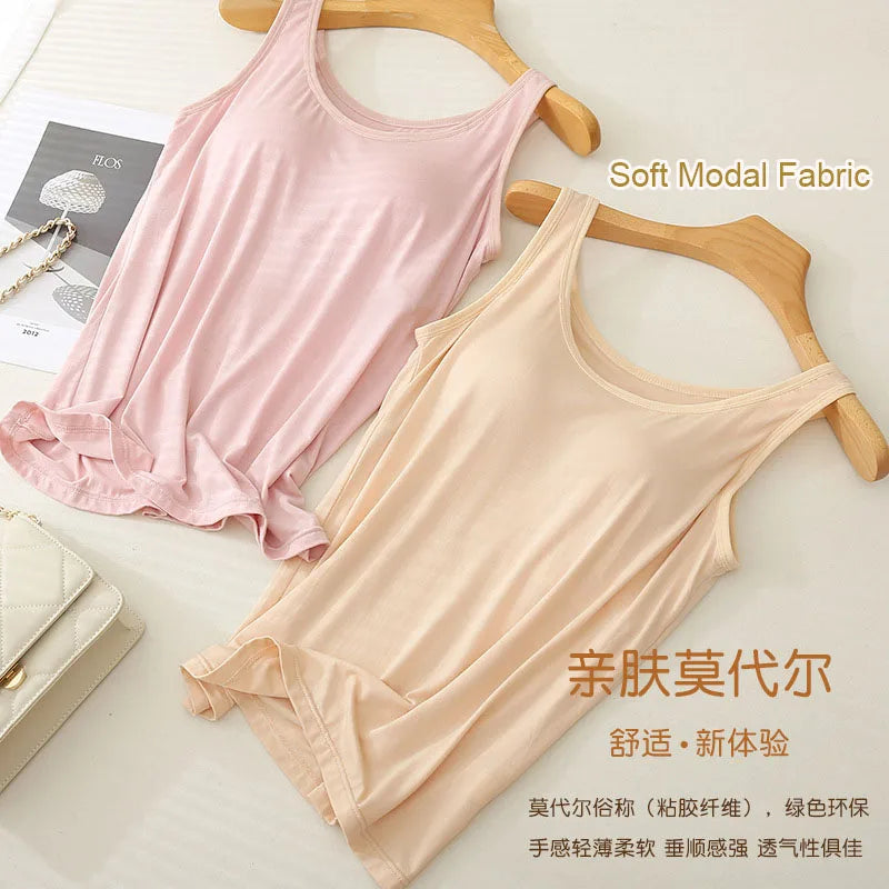 For 37-82kg Soft Modal Plus Size Tank Tops With Fixed Chest Pad For Women Integrated Wear-Free Underwear - Matrix-studios.com