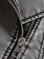 Ailegogo Women Vintage Loose Washed Faux Leather Short Jacket Streetwear Female Zipper Belt Moto Biker Retro Coat Outwear Tops - Matrix Studios