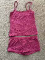 Strawberry Vest Shorts 2 Pieces Set Woman Eyelet Bow Slim Tank Top with Elastic Waist Patchwork Straight Short Pant Sweet Sets - Matrix-studios.com