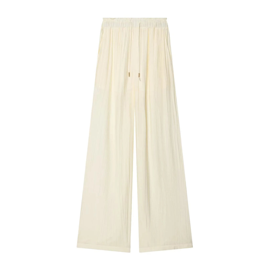 Autumn new women's loose and simple V-neck long sleeved shirt with elastic waist and wide leg pants set - Matrix-studios.com