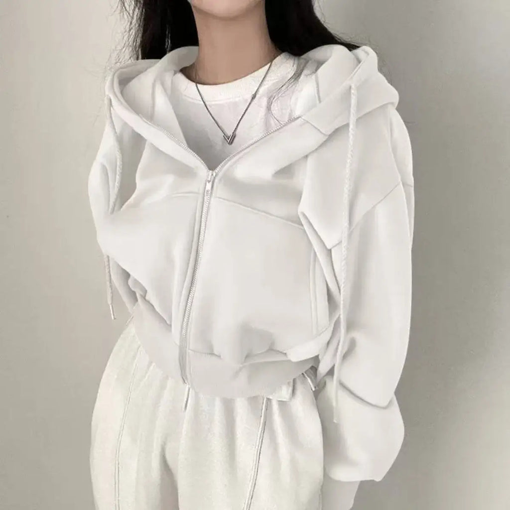 Autumn Winter Hooded Hoodies Women Casual Streetwear Zip Up Sweatshirts Long Sleeve Jackets Harajuku Y2K Crop Tops Hood Shirt - Matrix-studios.com
