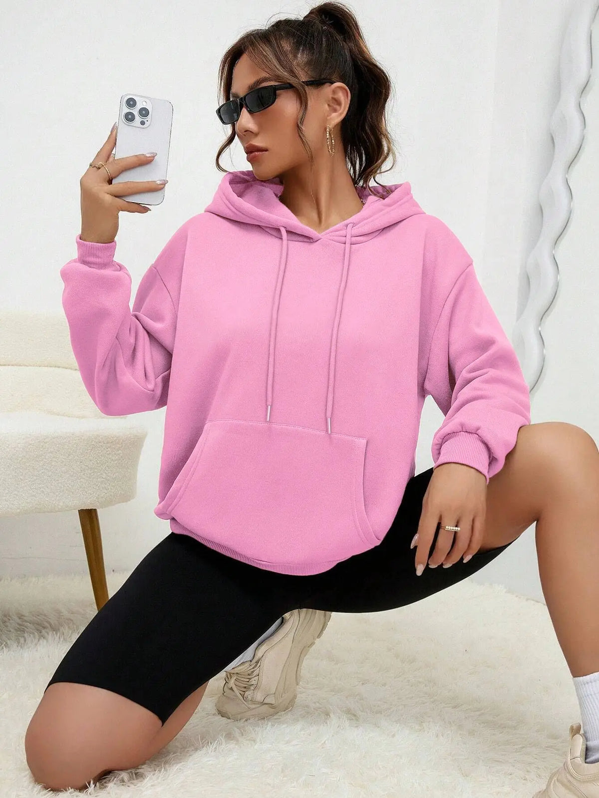 Solid Color Hoody For Female Autumn Fashionable Clothing Casual Fleece Pocket Hoodies Multicolor Unisex Women Streetwear - Matrix Studios