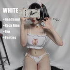 Japanese Anime Cat Cosplay Uniform Bra Panties Set Women Intimates Kawaii Lolita Hollow Out Sexy Lingerie Underwear Set - Matrix-studios.com